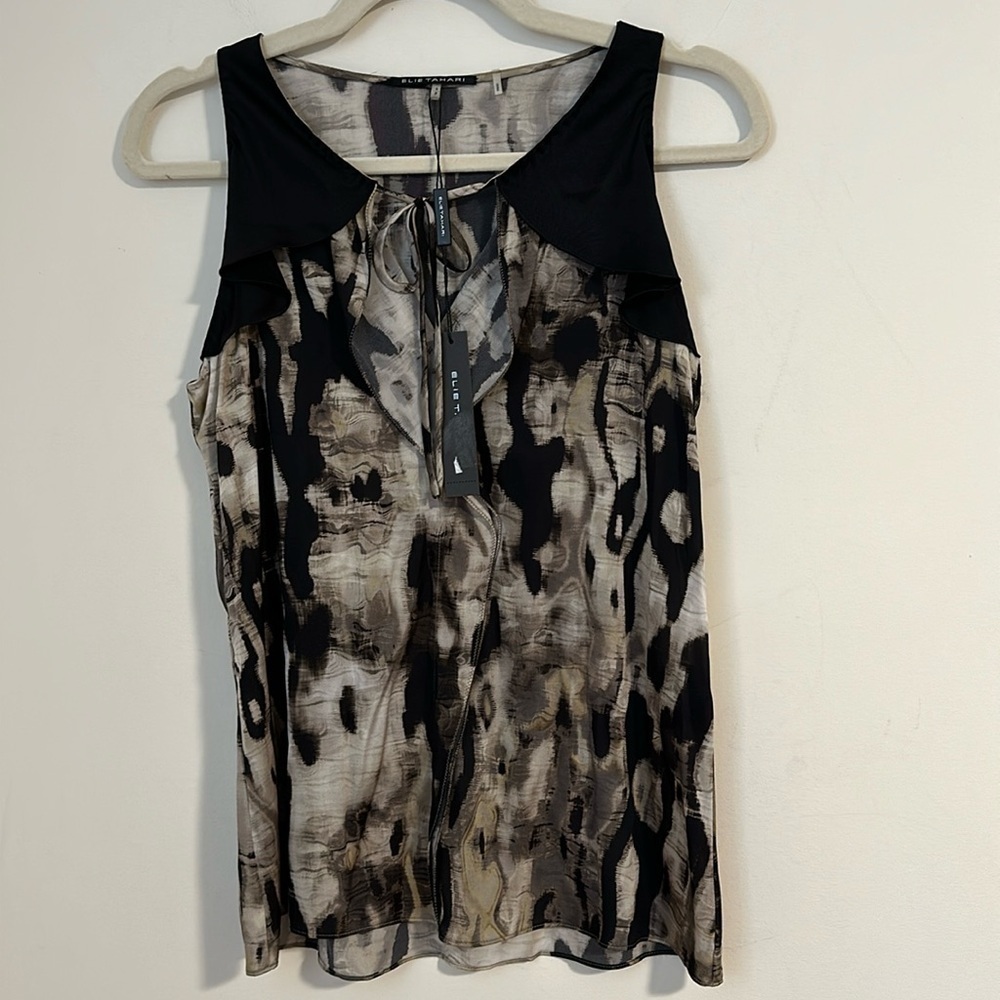 NWT elie Tahari $228 Penbrook briar silk Sleeveless Ruffle blouse